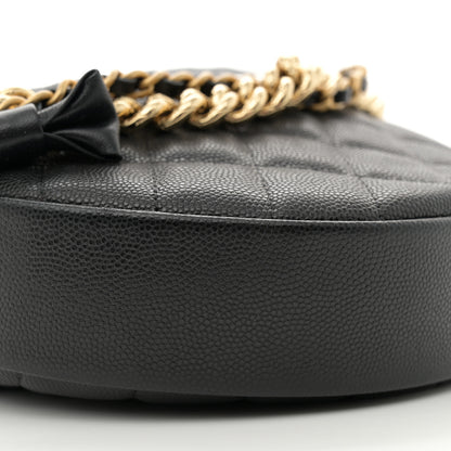 Chanel Shiny Caviar Quilted Bow Pouch Hobo Black 9 of 11