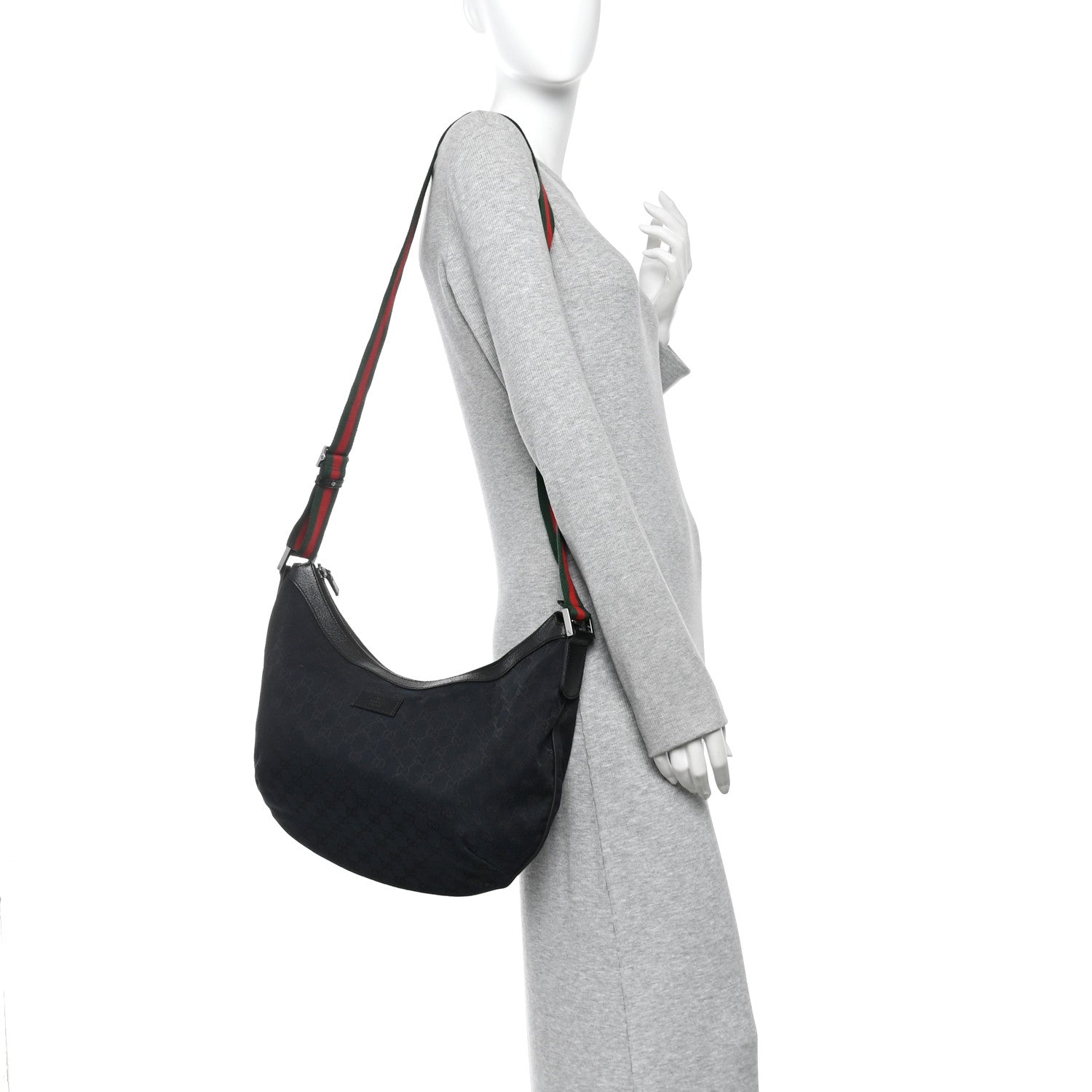 Gucci Monogram Web Medium Half Moon Hobo Black 2 of 10