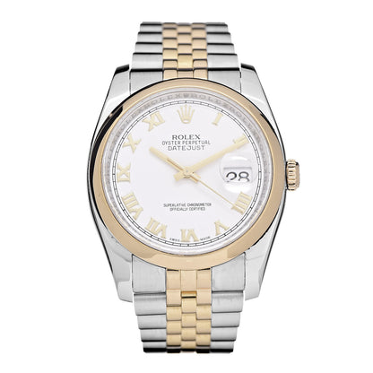 Rolex Stainless Steel 18K Yellow Gold 36mm Oyster Perpetual Datejust Watch White Roman 116203 1 of 8