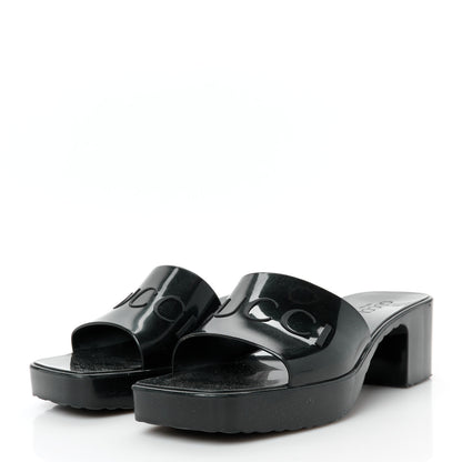 Gucci Rubber Gucci Logo Womens Platform 20/60mm Slide Sandals 39 Black 4 of 10
