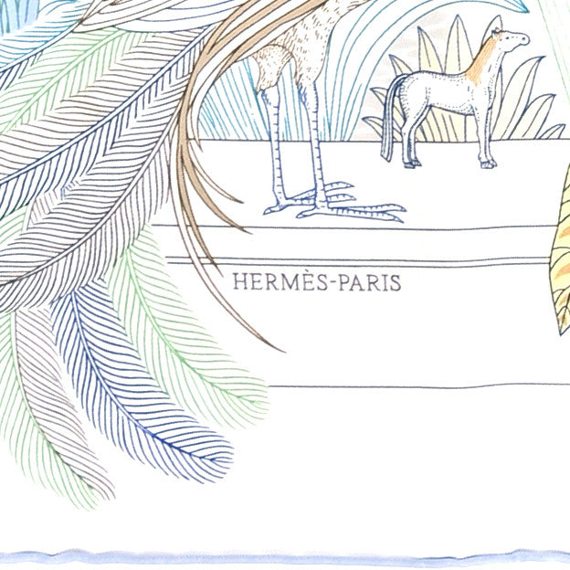 Hermes Silk Twill Precious Paradise Scarf 90 White Acqua Menthol 3 of 4