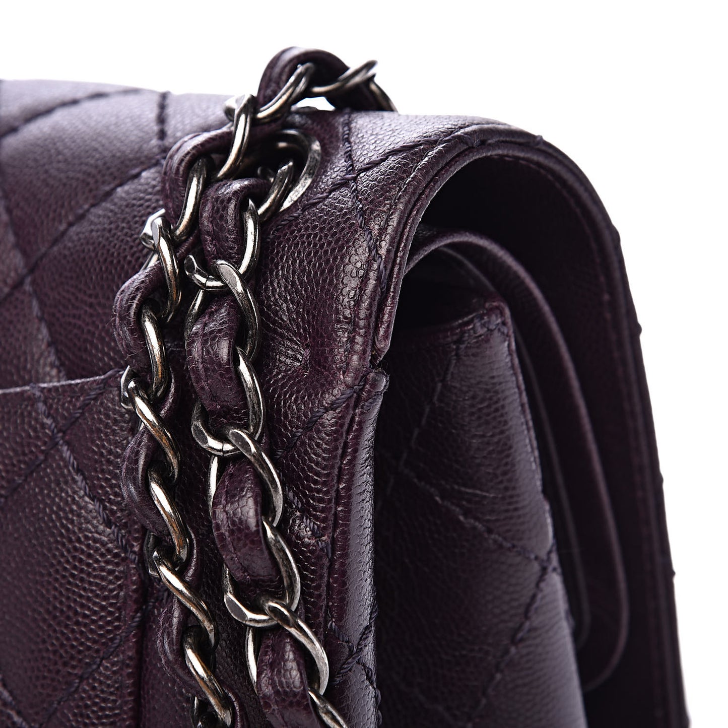 Caviar Quilted Jumbo Double Flap Dark Purple