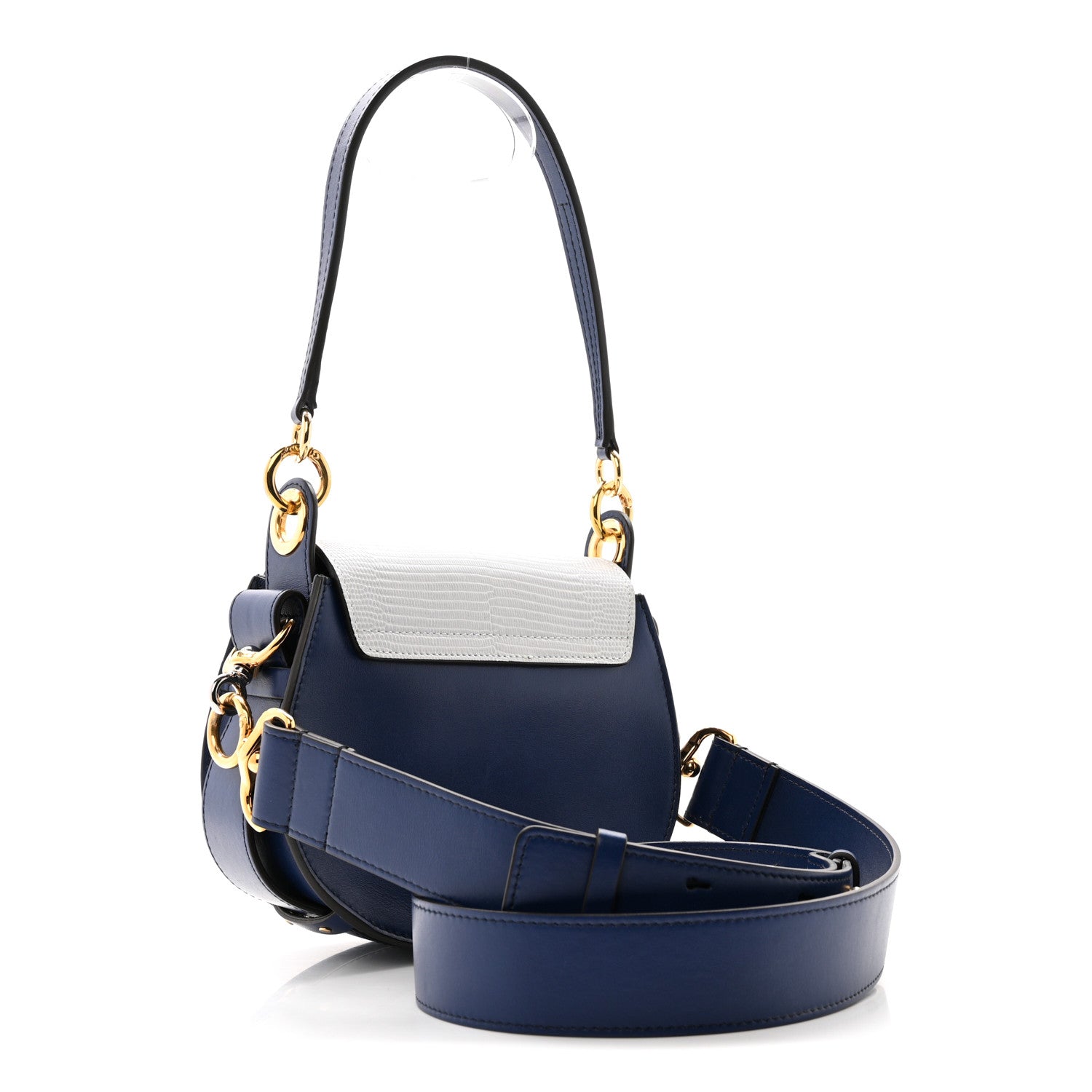 Chloe Shiny Calfskin Crocodile Embossed Small Tess Bag Blue Brown 3 of 14