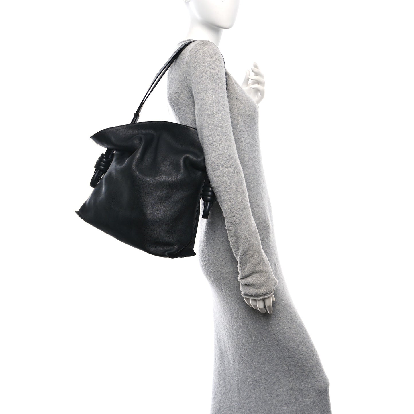 Calfskin Large Flamenco Knot Bag Black