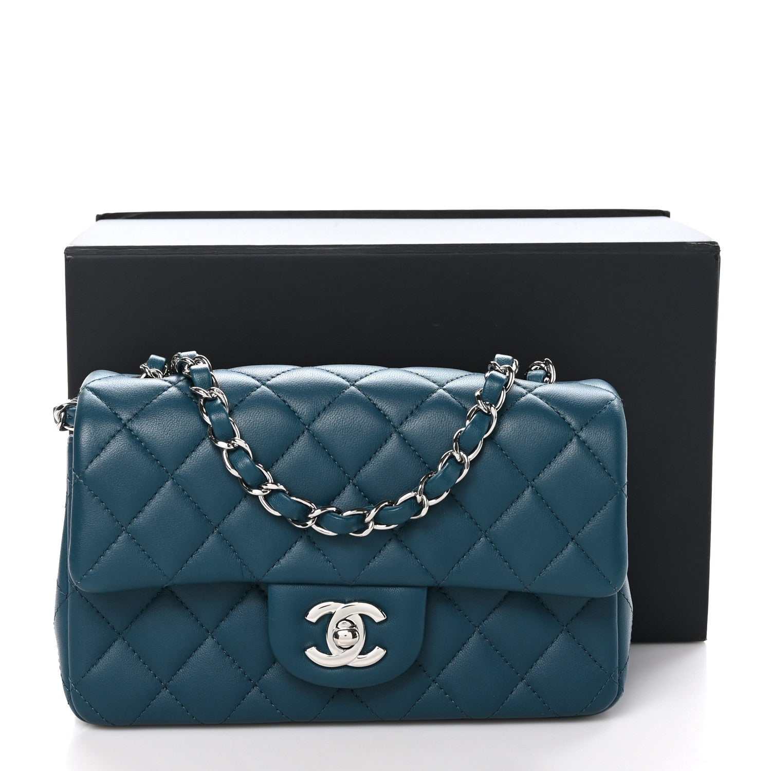 Chanel Lambskin Quilted Mini Rectangular Flap Dark Blue 12 of 12