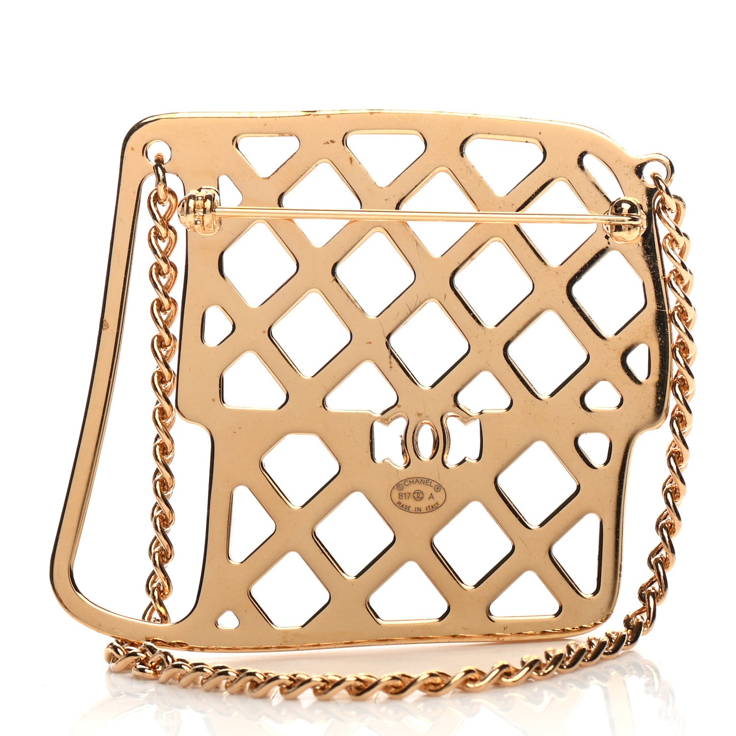 Crystal Flap Bag Brooch Black Gold