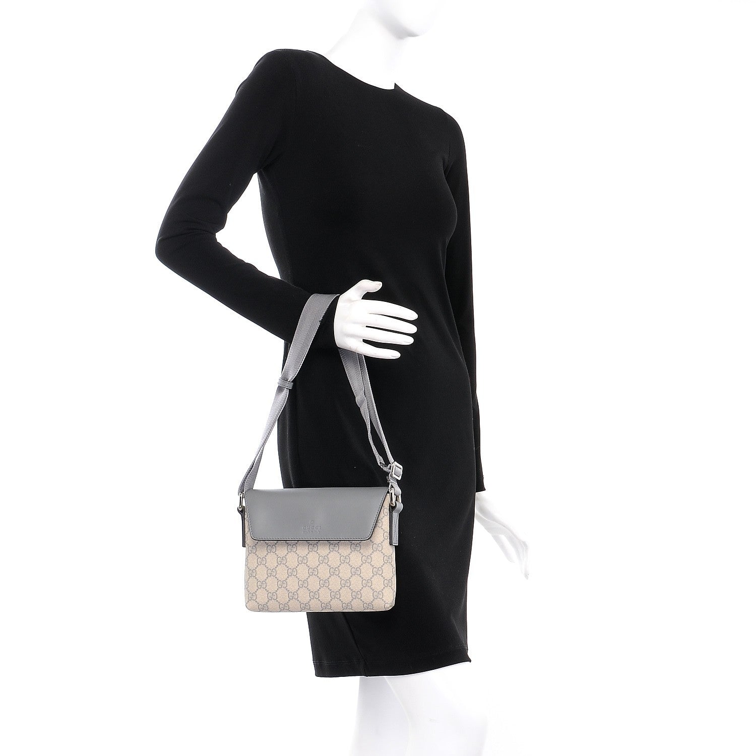 Gucci GG Supreme Monogram Selleria Calfskin Small Satchel Messenger Bag Ecru Grigio 2 of 7