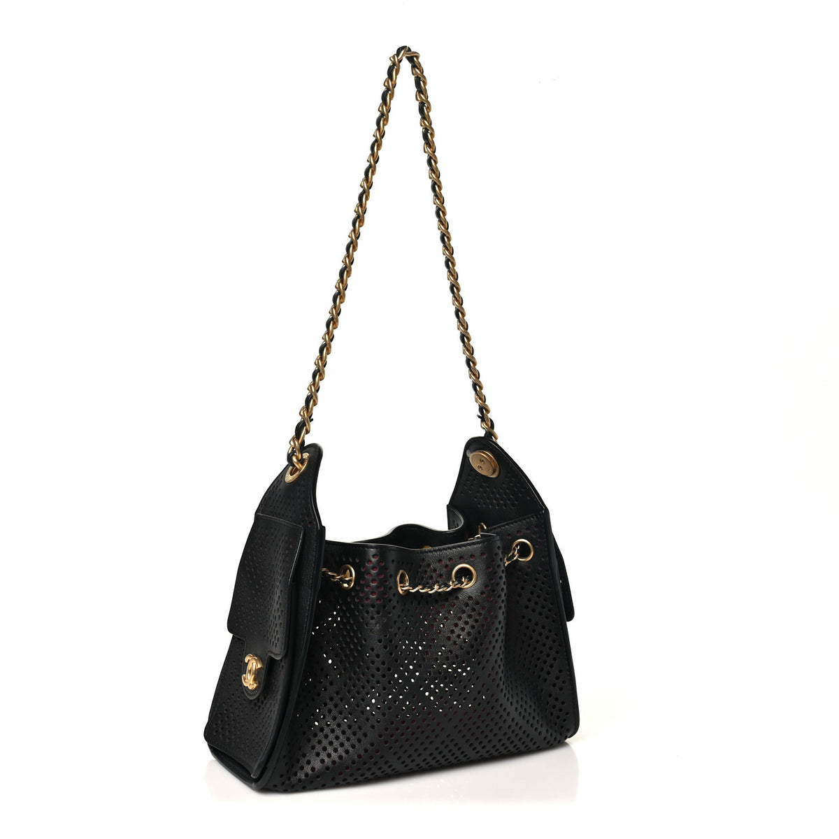 Perforated Calfskin Mini Chanel 25 Handbag Black