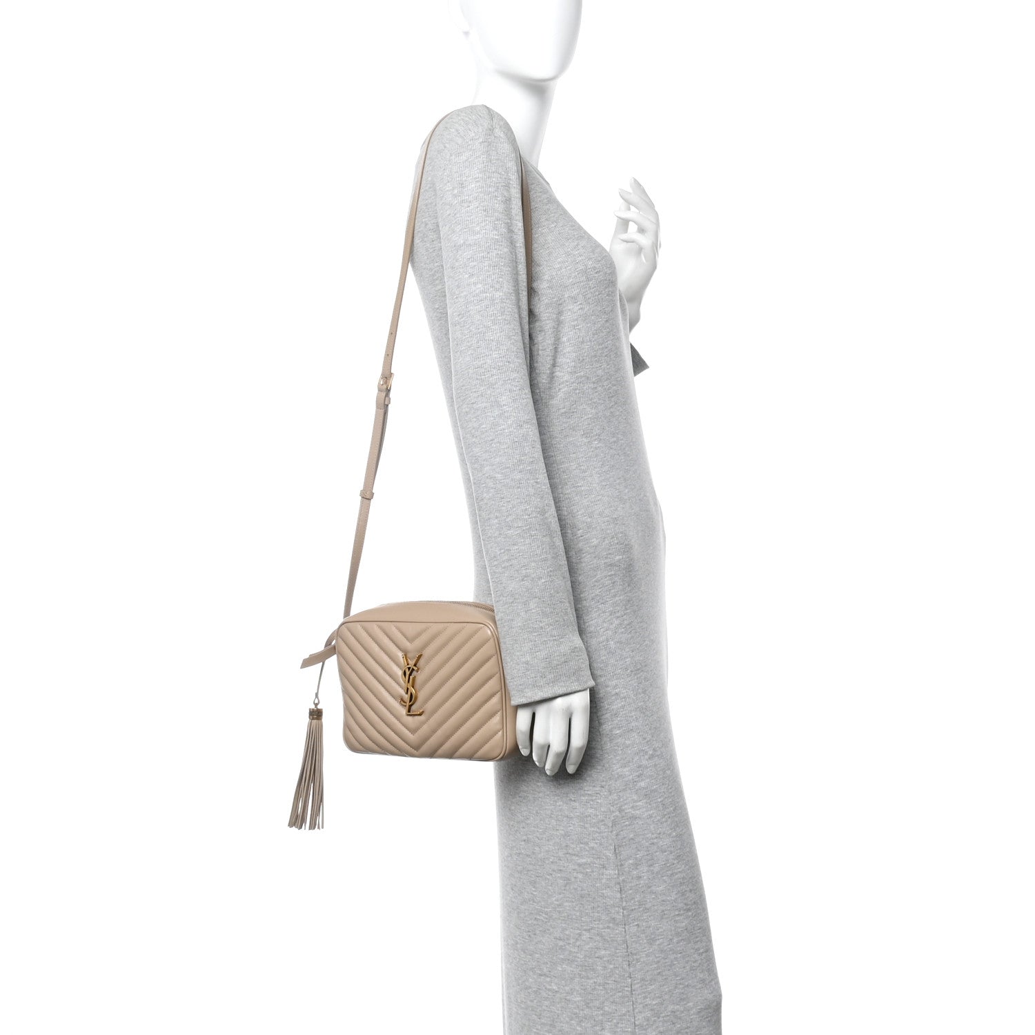 Saint Laurent Calfskin Matelasse Monogram Lou Camera Bag Dark Beige 2 of 13