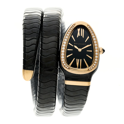 Bulgari 18K Rose Gold Ceramic Diamond Bezel 35mm Serpenti Tubogas Double Spiral Quartz Watch Black 1 of 5