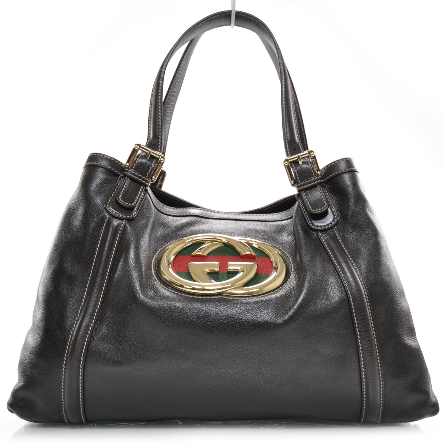 Gucci Leather Britt Tote Dark Brown 1 of 8
