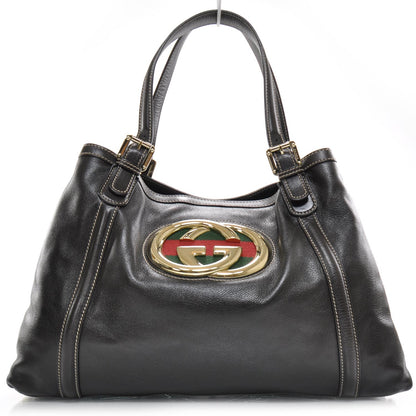 Gucci Leather Britt Tote Dark Brown 1 of 8
