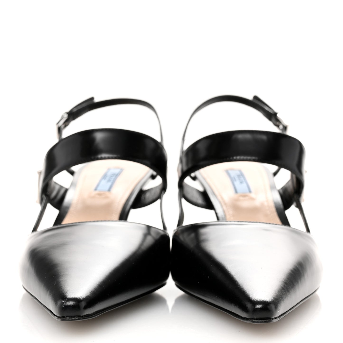 Spazzolato Metal Triangle Logo 55mm Slingback Pumps 39.5 Black