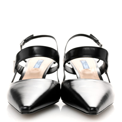 Prada Spazzolato Metal Triangle Logo 55mm Slingback Pumps 39.5 Black 3 of 10