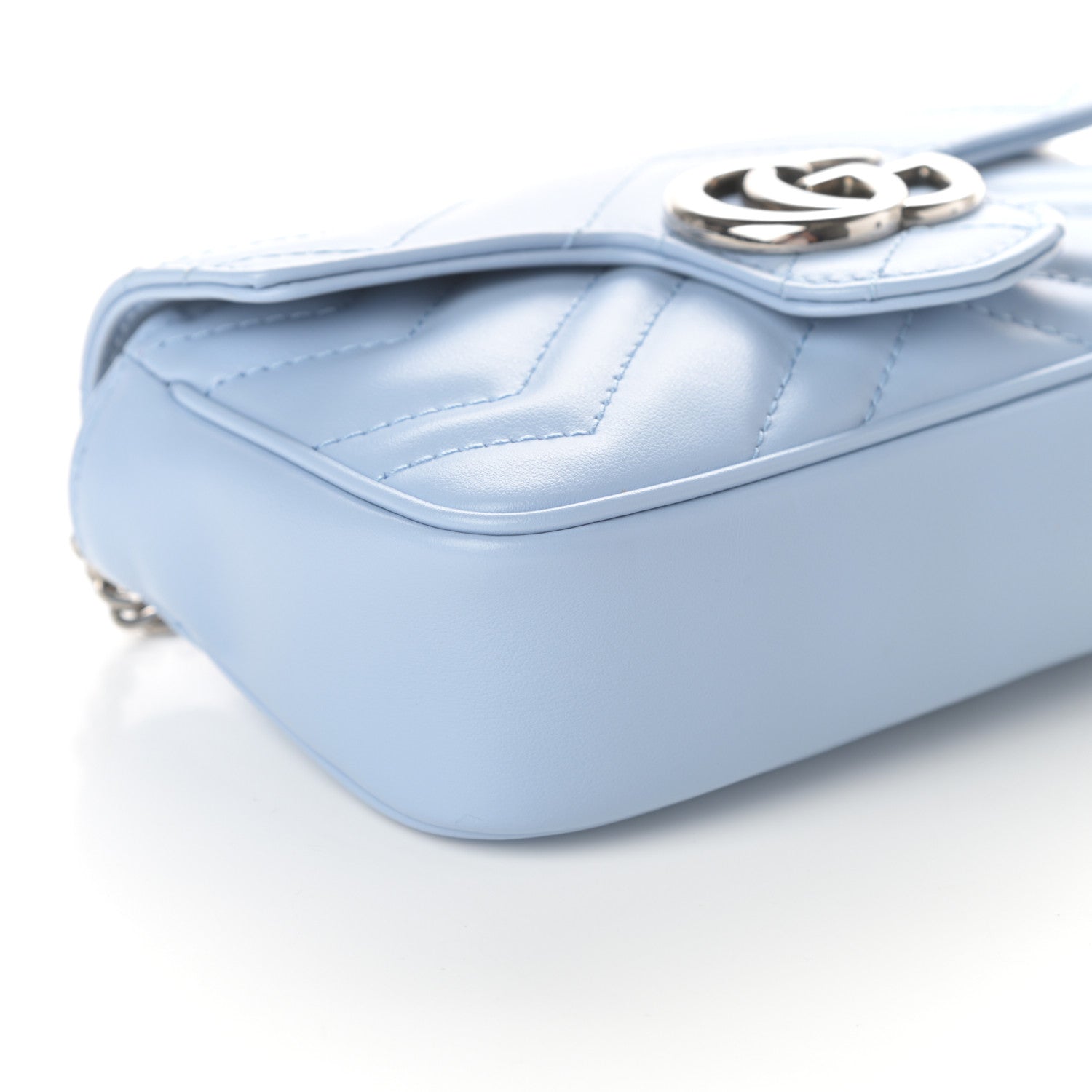 Gucci Calfskin Matelasse Super Mini GG Marmont Shoulder Bag Porcelain Light Blue 8 of 9