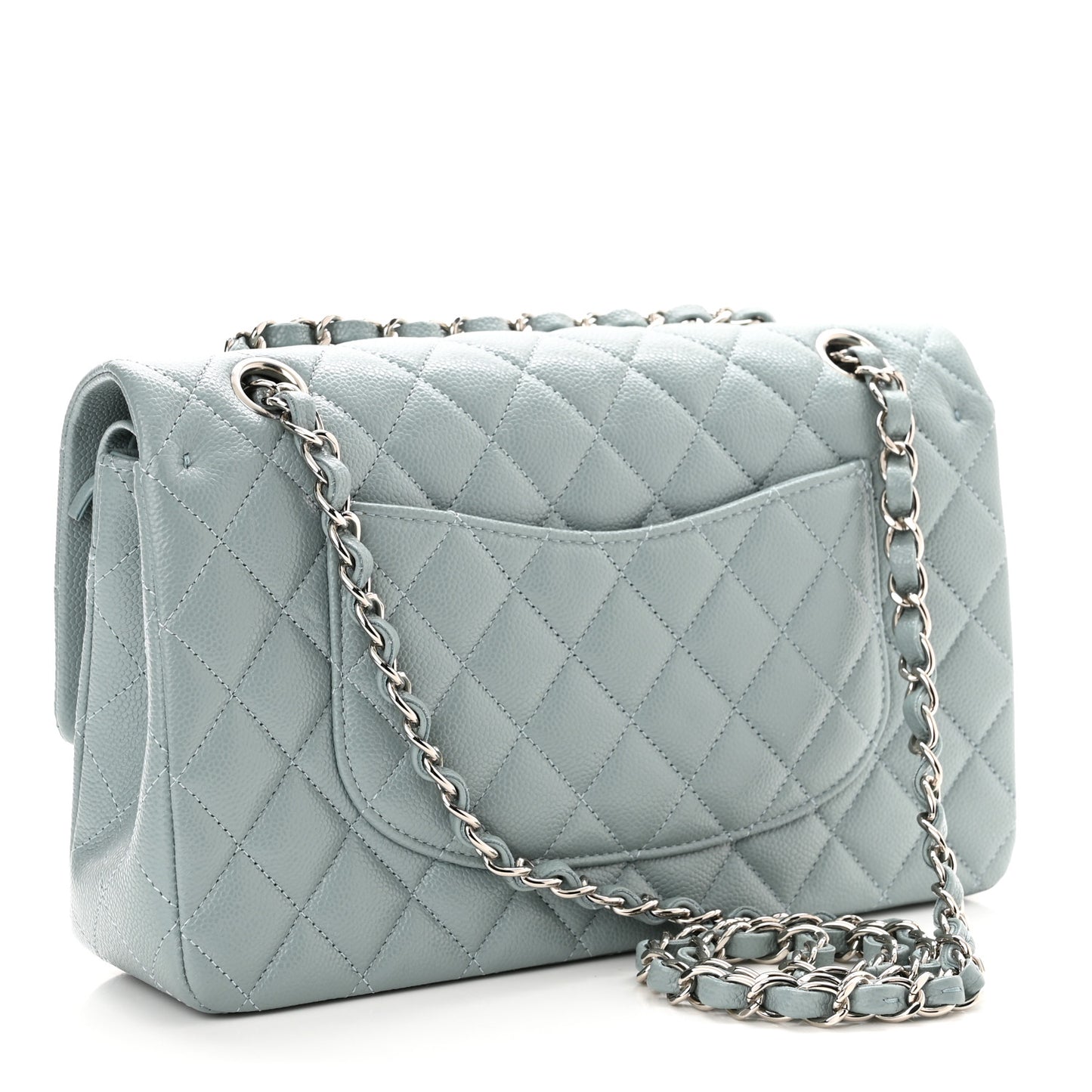 Caviar Quilted Medium Double Flap Light Blue
