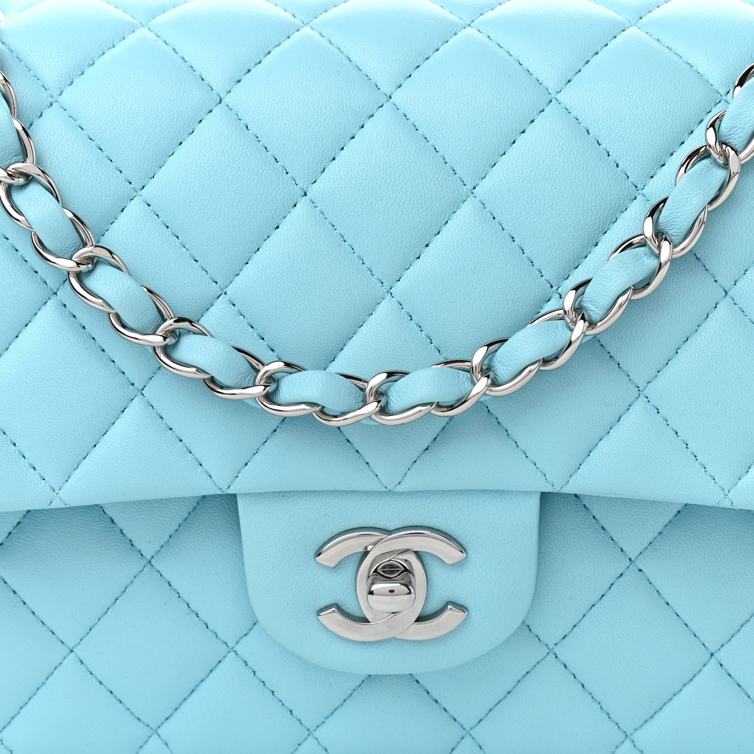 Chanel Lambskin Quilted Medium Double Flap Neon Blue 8 of 10