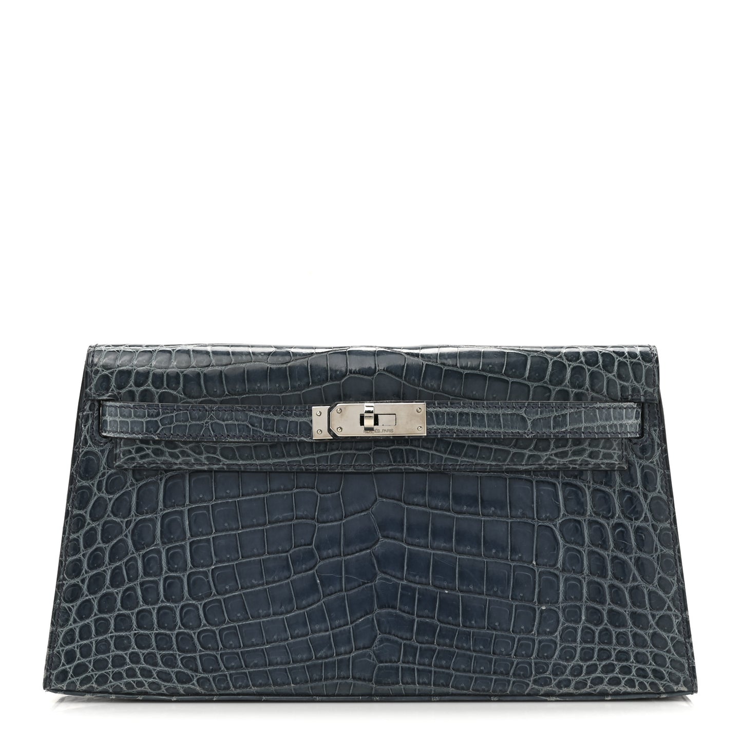 Shiny Niloticus Crocodile Kelly Elan Pochette Bleu Tempete