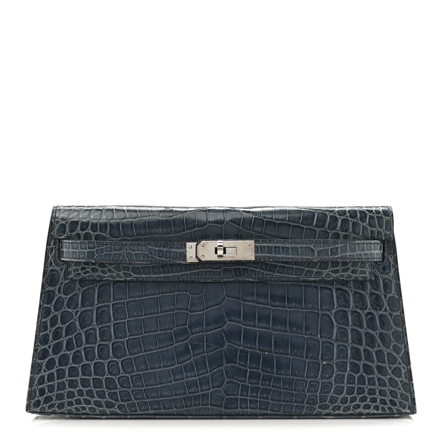 Hermes Shiny Niloticus Crocodile Kelly Elan Pochette Bleu Tempete 1 of 14