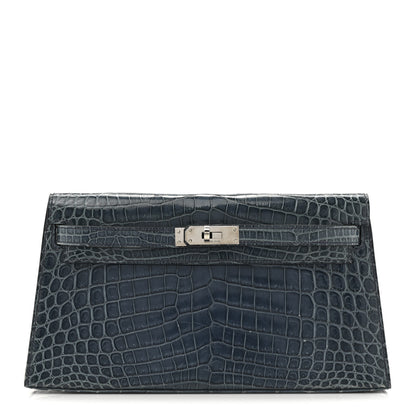 Hermes Shiny Niloticus Crocodile Kelly Elan Pochette Bleu Tempete 1 of 14