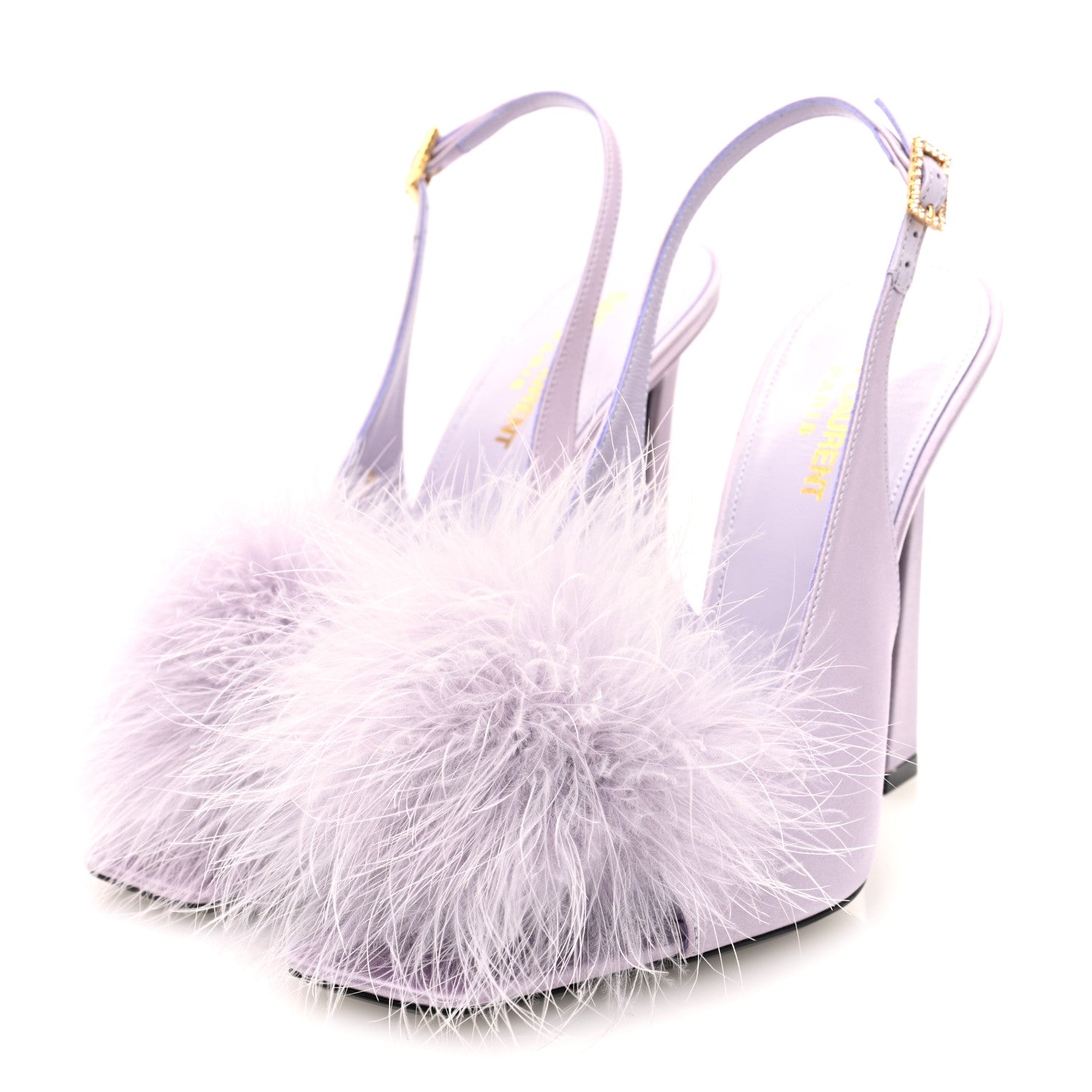 Saint Laurent Crepe Satin Mae Feathered Sandals 38 Poly Grey 4 of 8