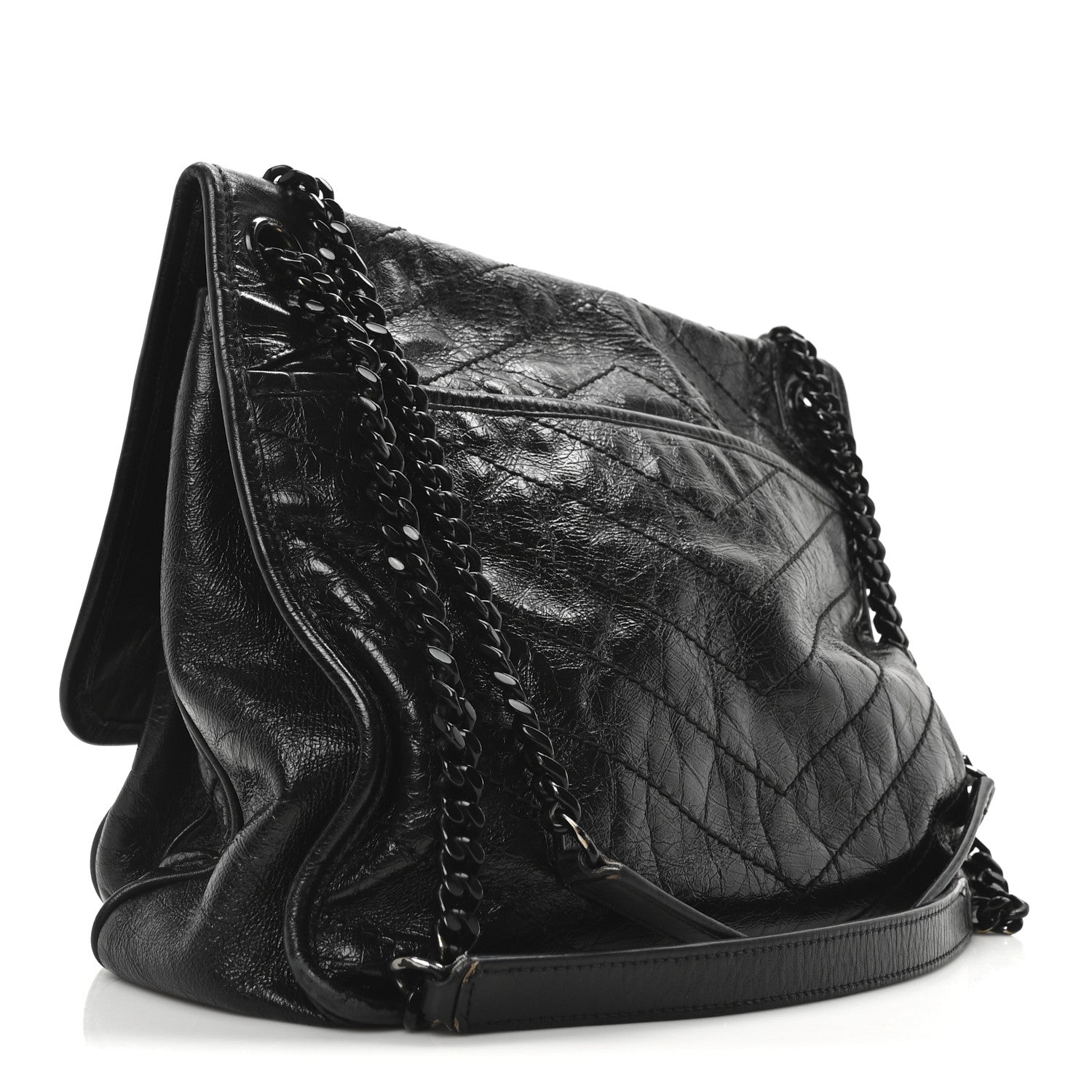 Saint Laurent Crinkled Calfskin Matelasse Monogram Large Niki Chain Satchel Black 3 of 10