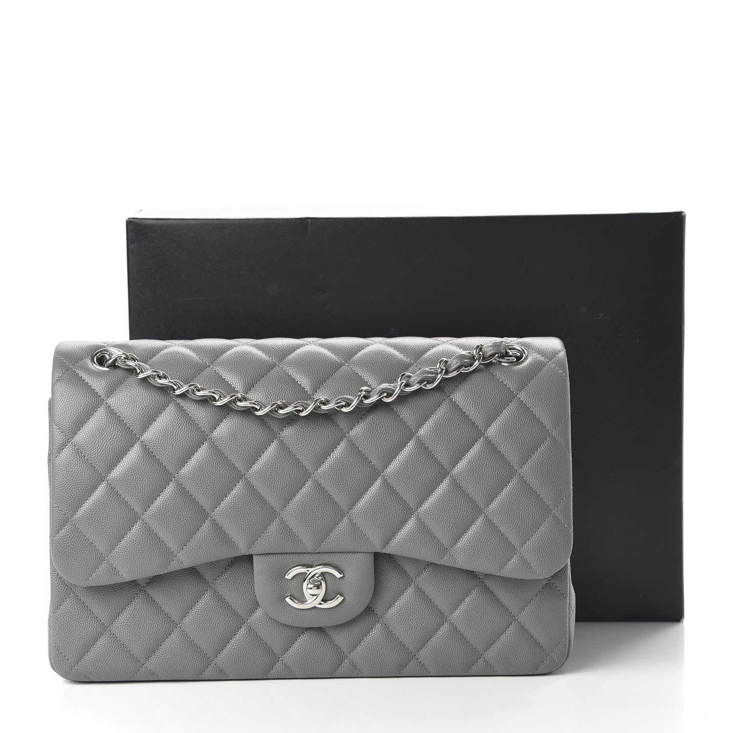 Chanel Caviar Quilted Jumbo Double Flap Dark Grey 11 of 11