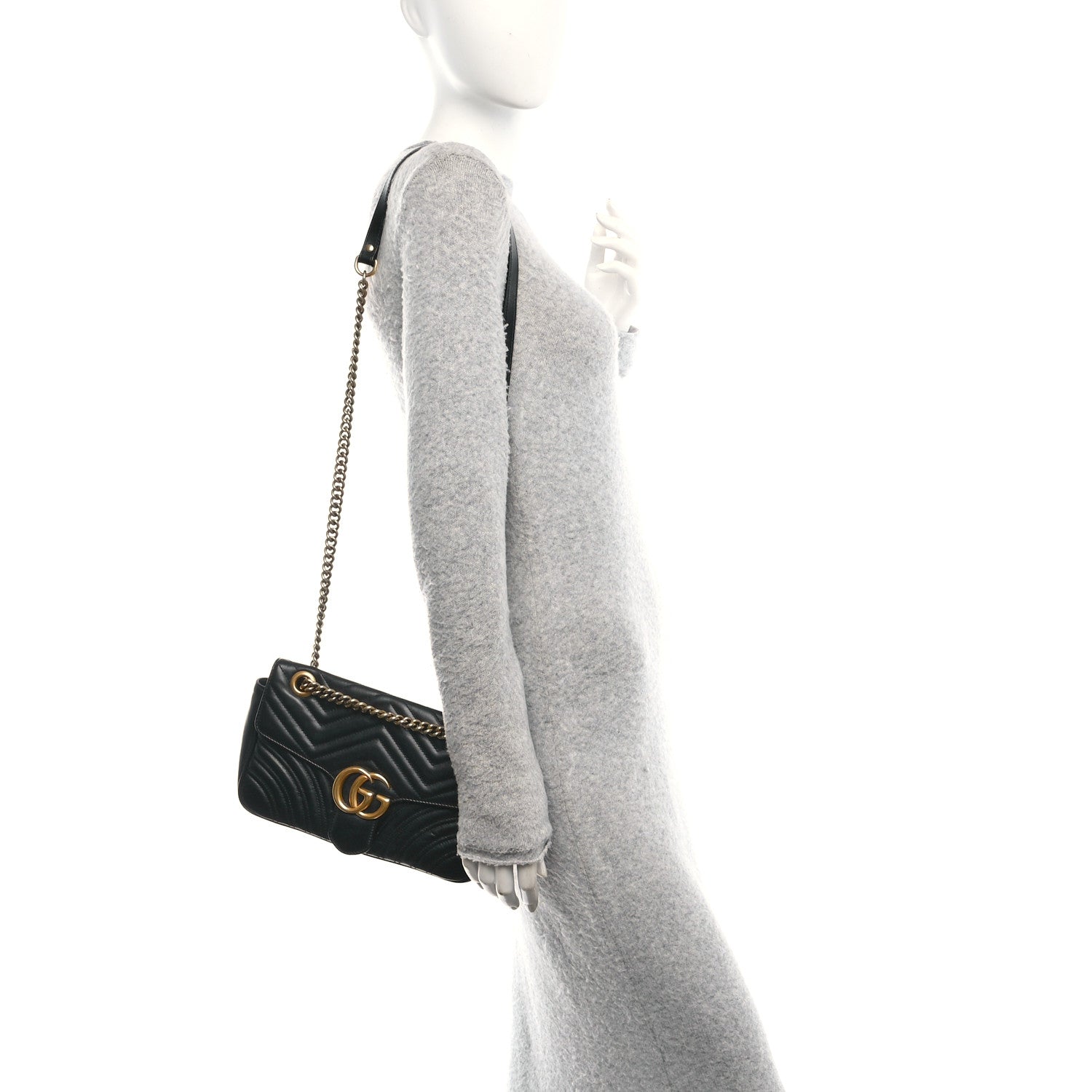 Gucci Calfskin Matelasse Small GG Marmont Shoulder Bag Black 2 of 11