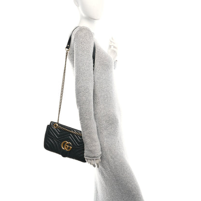 Gucci Calfskin Matelasse Small GG Marmont Shoulder Bag Black 2 of 11