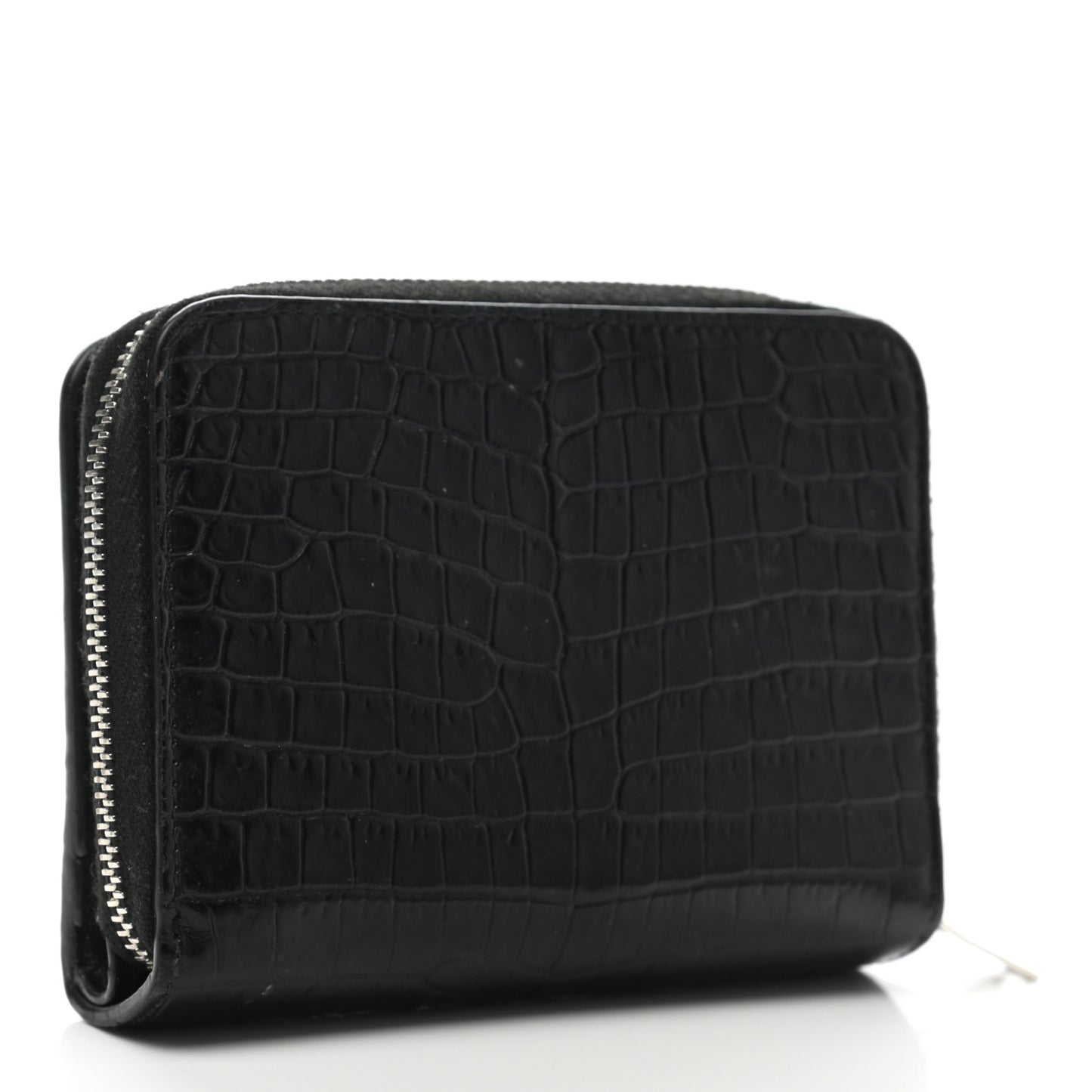 Calfskin Crocodile Embossed Monogram Compact Wallet Black