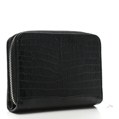 Saint Laurent Calfskin Crocodile Embossed Monogram Compact Wallet Black 3 of 6