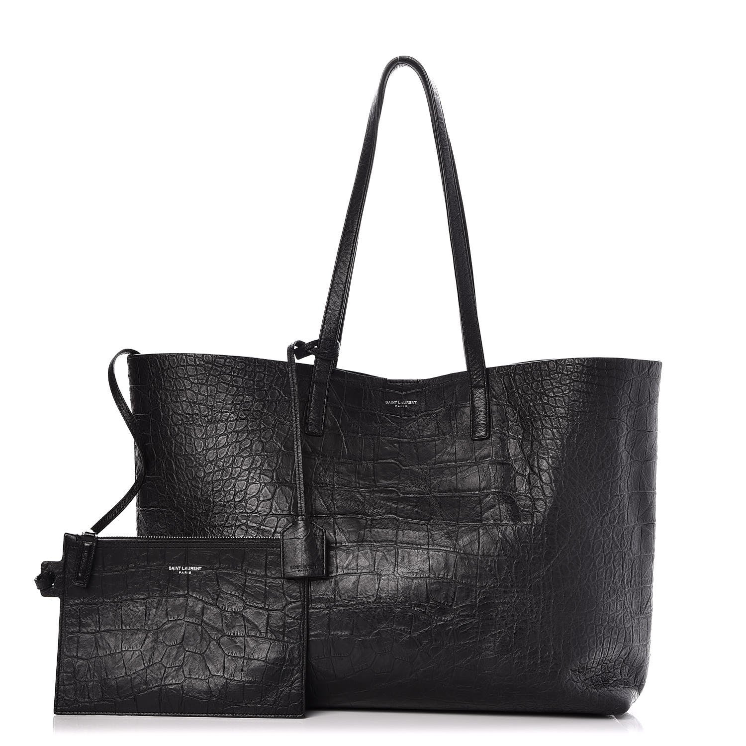 Saint Laurent Calfskin Crocodile Embossed Large Shopper Tote Black 1 of 9