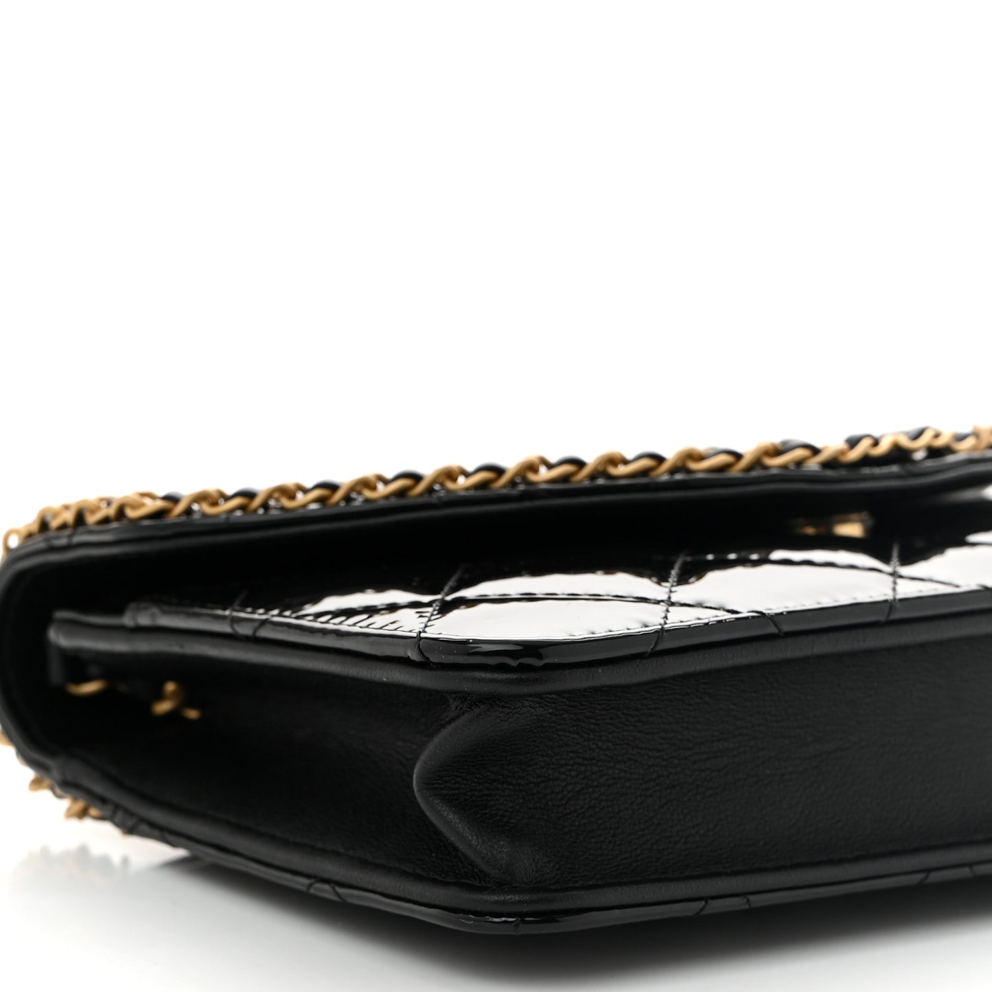 Patent Quilted Chain Around Heart Wallet On Chain WOC Black