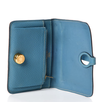 Hermes Taurillon Clemence Dogon Compact Wallet Blue Jean 5 of 12