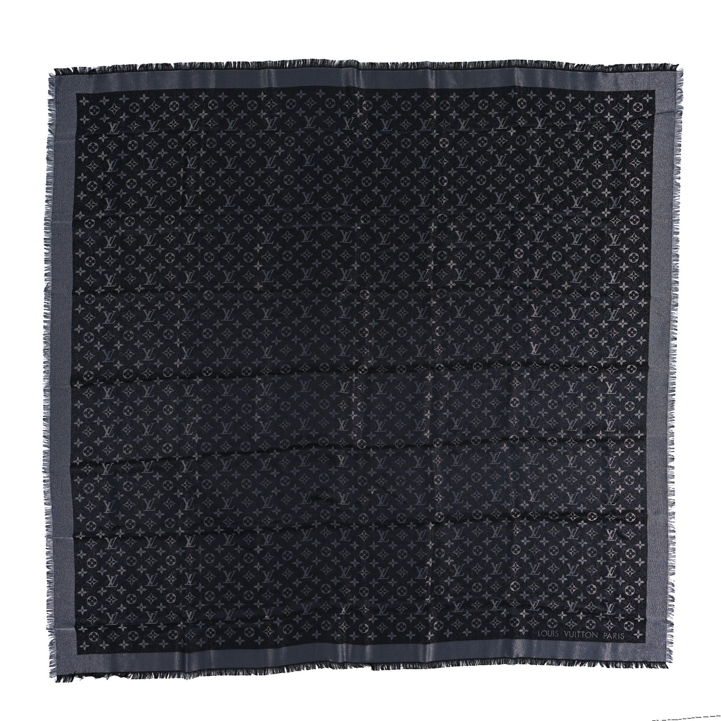 Silk Wool Monogram Denim Shawl Black