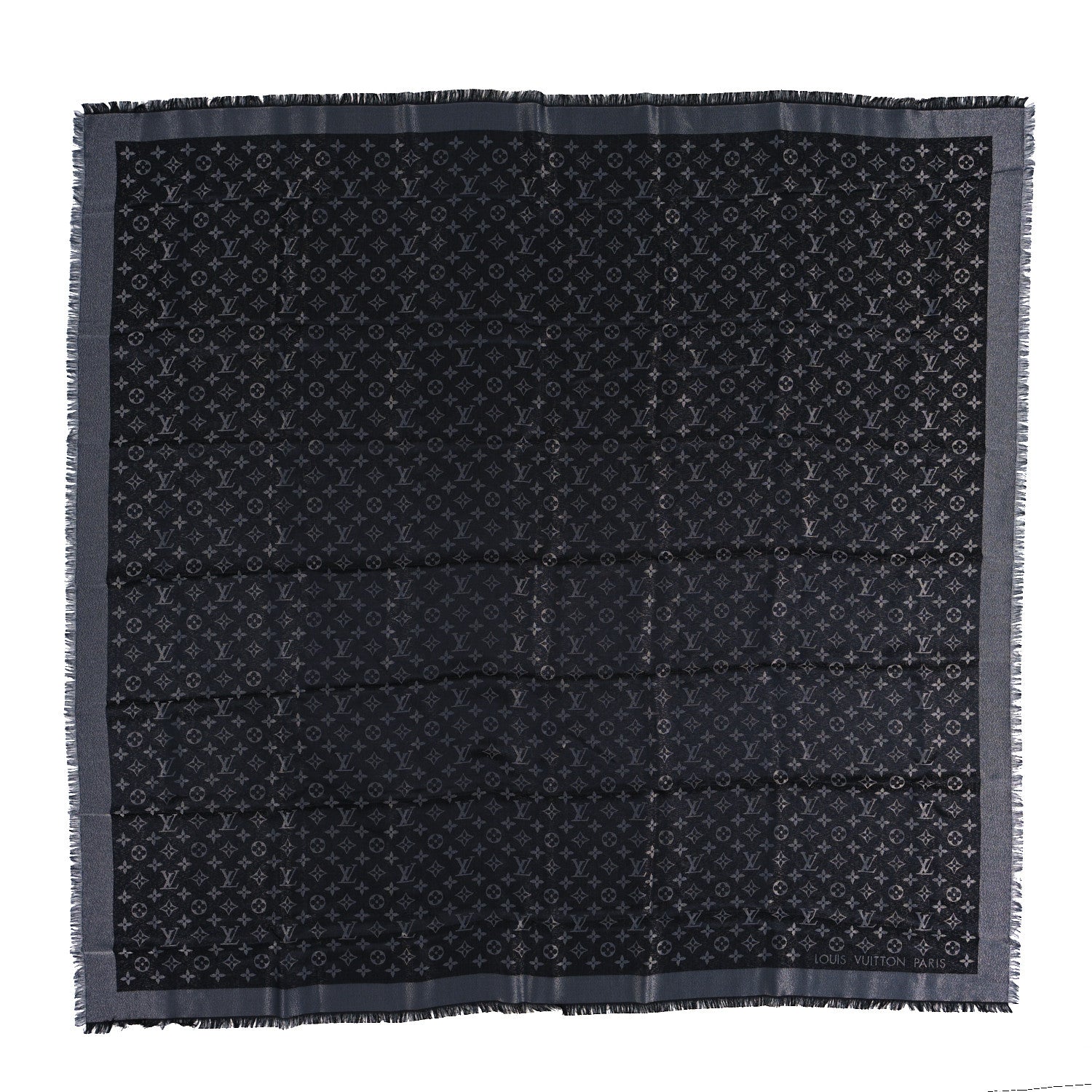 Louis Vuitton Silk Wool Monogram Denim Shawl Black 1 of 3