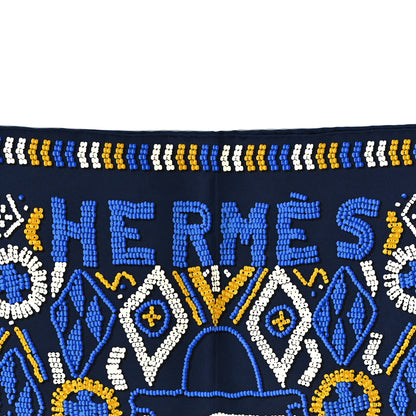 Hermes Silk Twill Kelly En Perles Shawl 140 Marine Bleu Roy 2 of 5