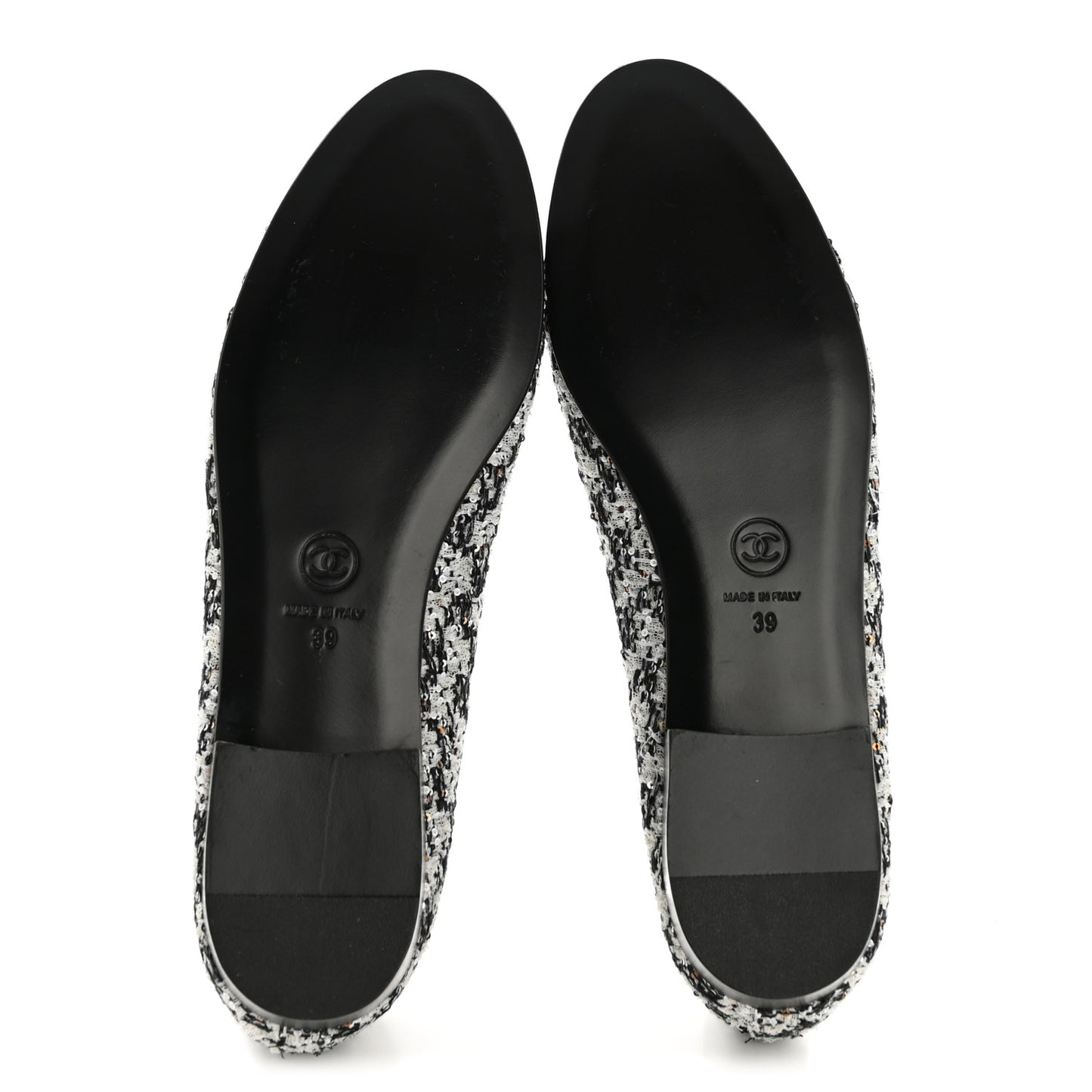 Tweed Sequin Lambskin Cap Toe Ballerina Flats 39 Black