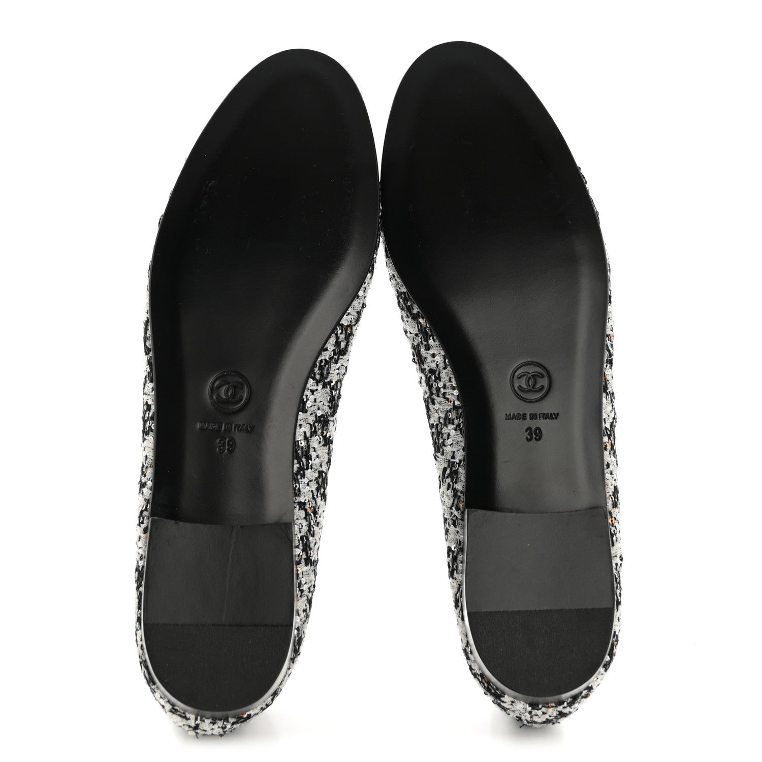 Chanel Tweed Sequin Lambskin Cap Toe Ballerina Flats 39 Black 6 of 9