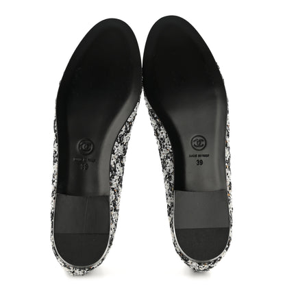 Chanel Tweed Sequin Lambskin Cap Toe Ballerina Flats 39 Black 6 of 9