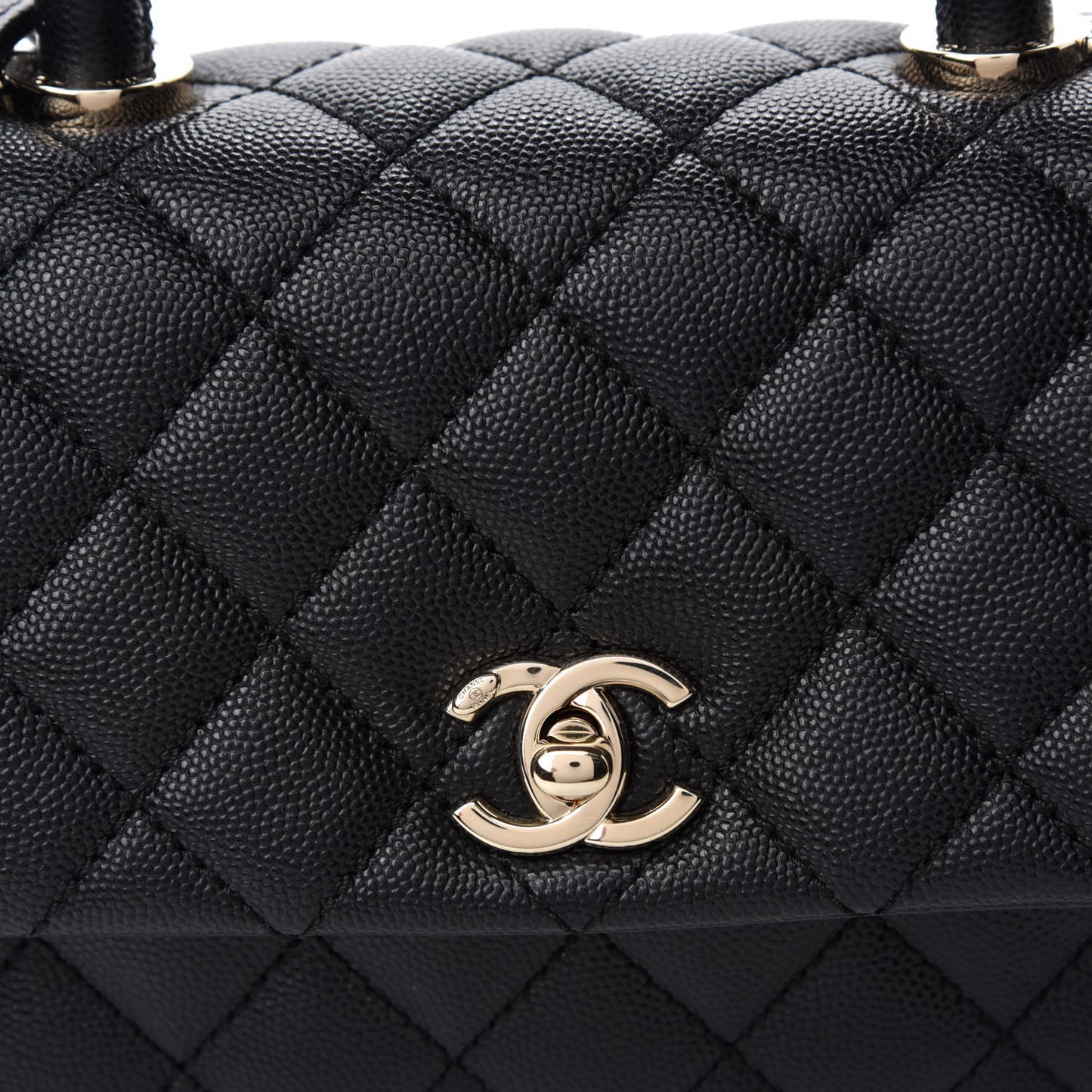 Caviar Lizard Embossed Quilted Mini Coco Handle Flap Black