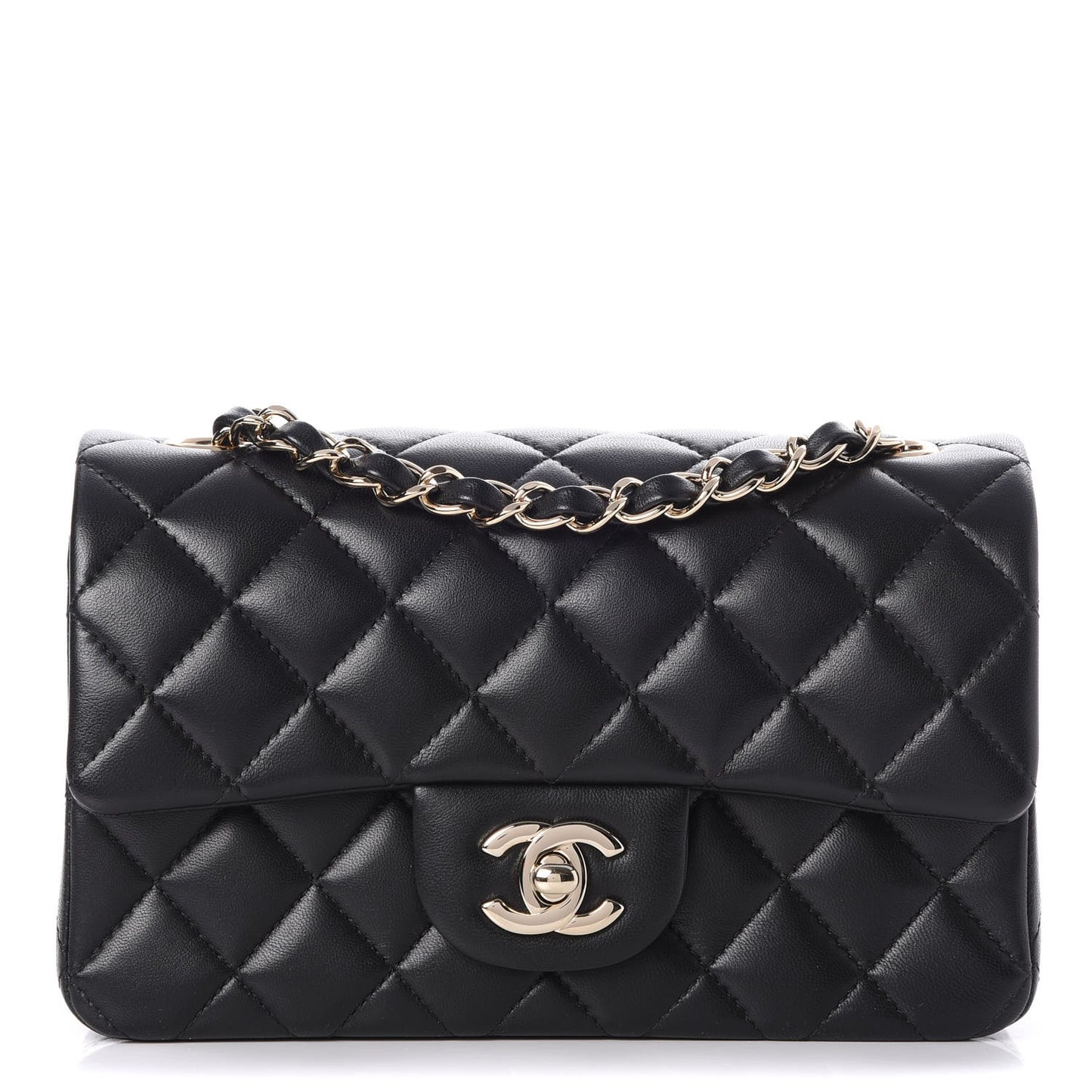 Lambskin Quilted Mini Rectangular Flap Black