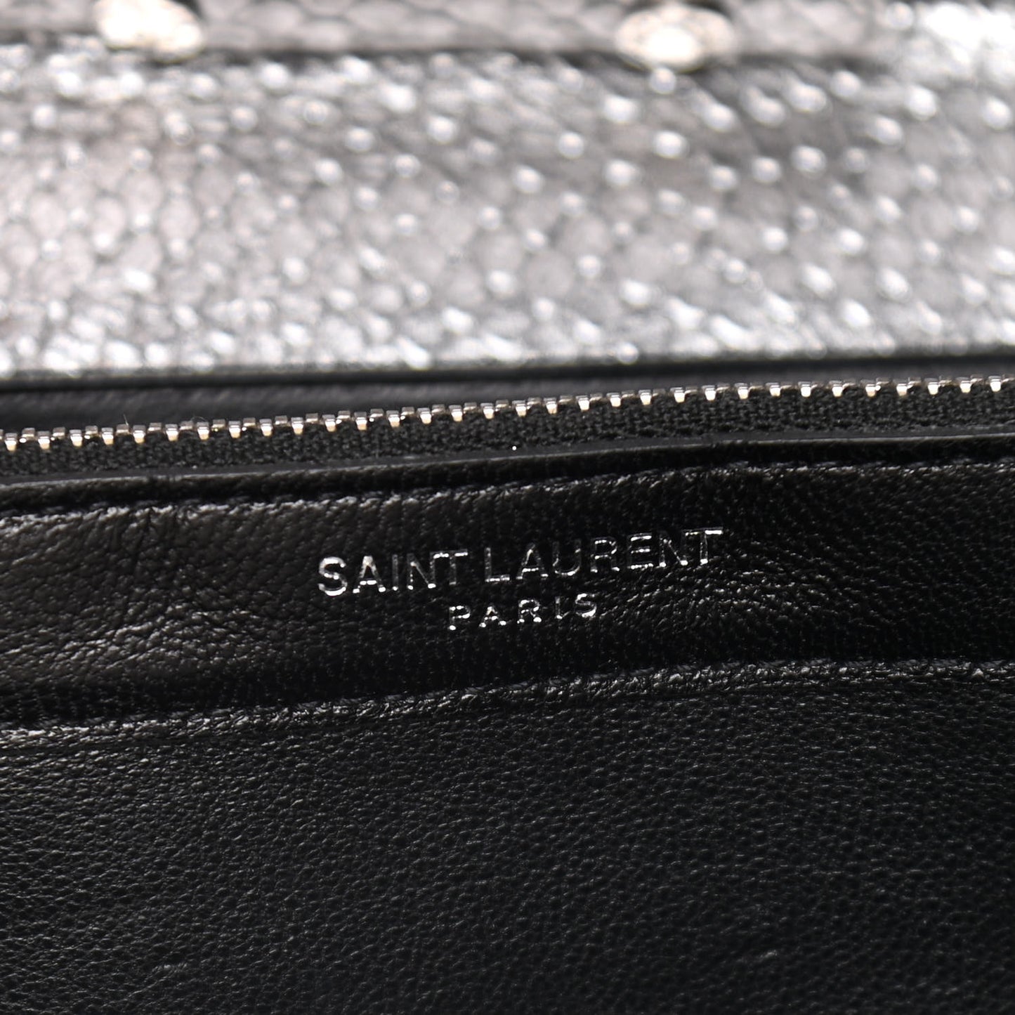 Metallic Calfskin Python Embossed Monogram Chain Wallet Silver