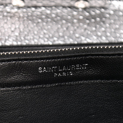 Saint Laurent Metallic Calfskin Python Embossed Monogram Chain Wallet Silver 6 of 17