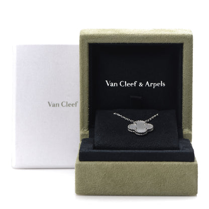 Van Cleef & Arpels 18K White Gold Mother of Pearl Vintage Alhambra Pendant Necklace 6 of 6