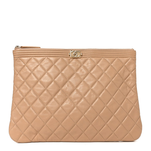 Lambskin Quilted Medium Boy Cosmetic Case Beige