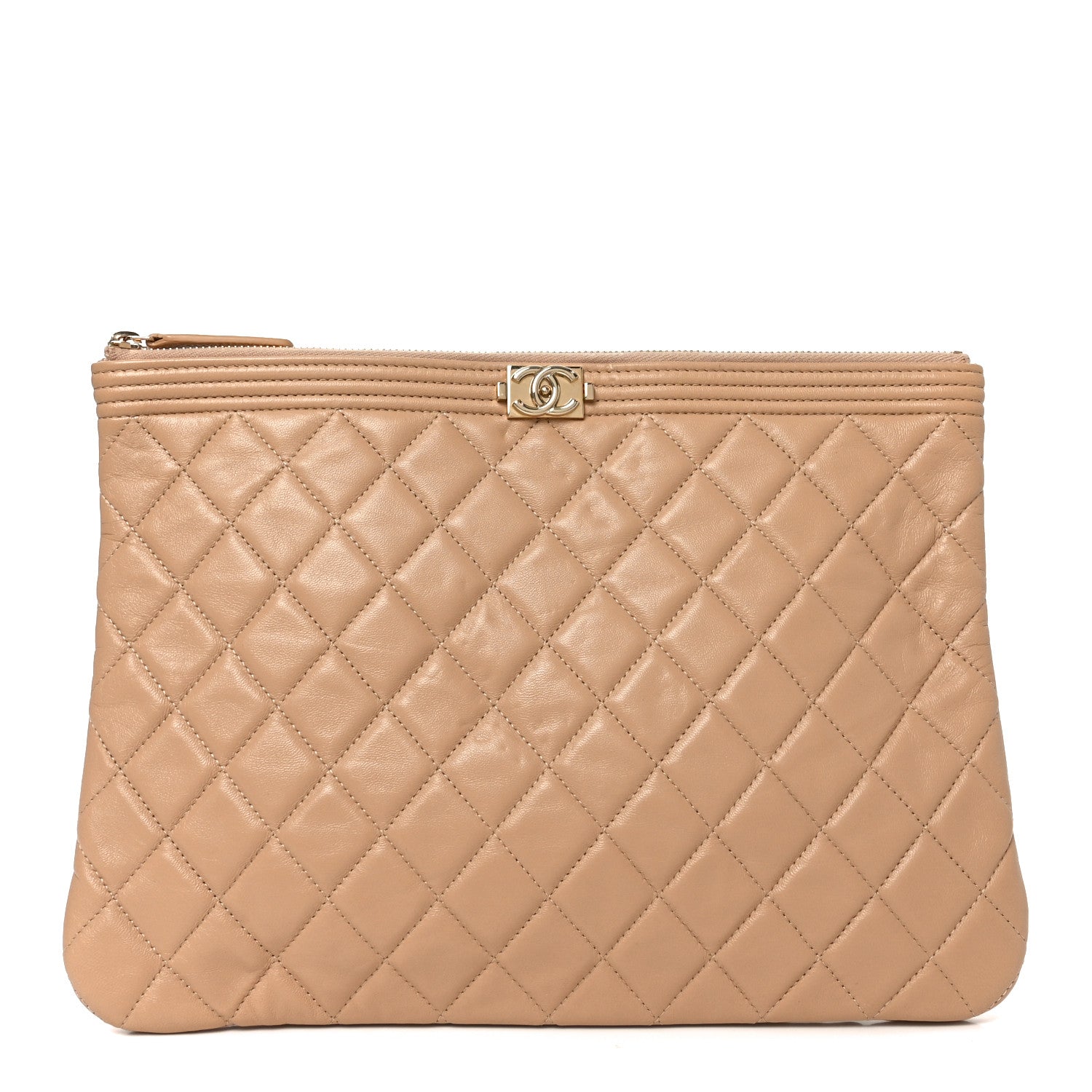 Chanel Lambskin Quilted Medium Boy Cosmetic Case Beige 1 of 8