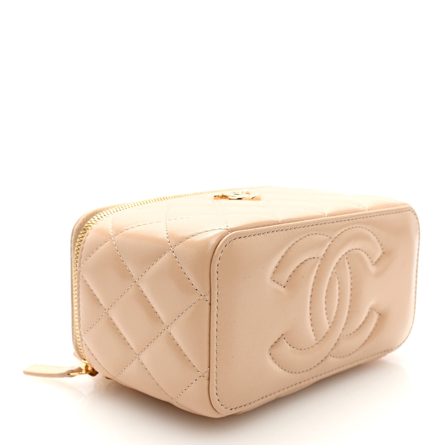 Chanel Shiny Lambskin Pearl Quilted Small Vanity Case With Chain Beige 4 of 12