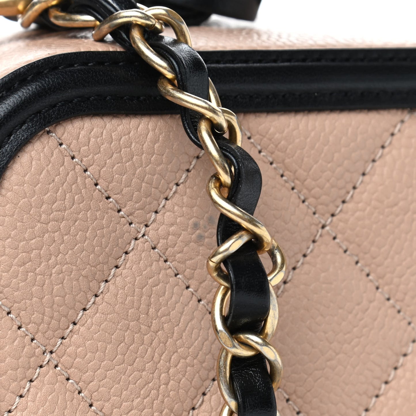 Caviar Quilted Large CC Filigree Vanity Case Beige Black