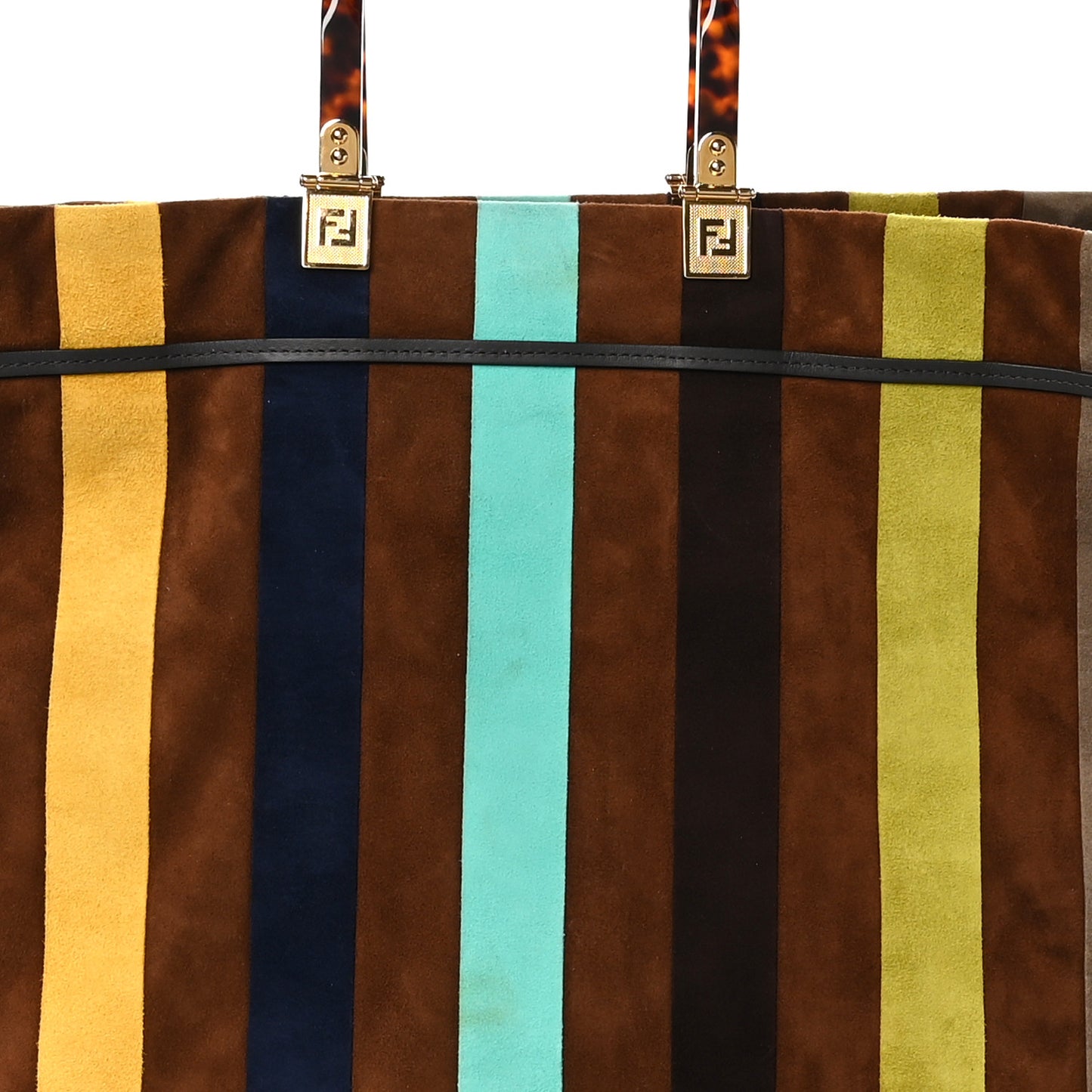 Suede Striped Fendi Sunshine Shopper Tote Brown Multicolor